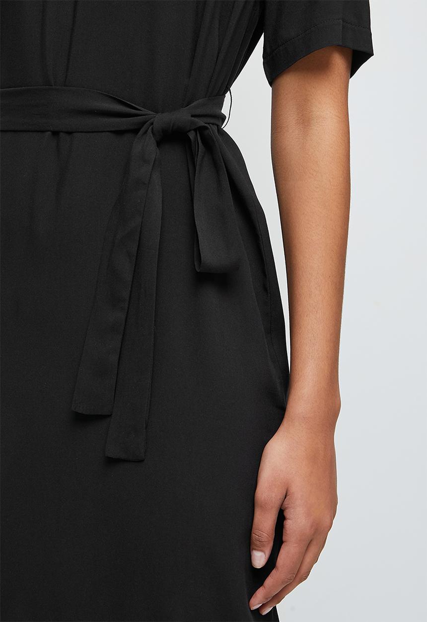 edit - Woven belted midi tunic - black