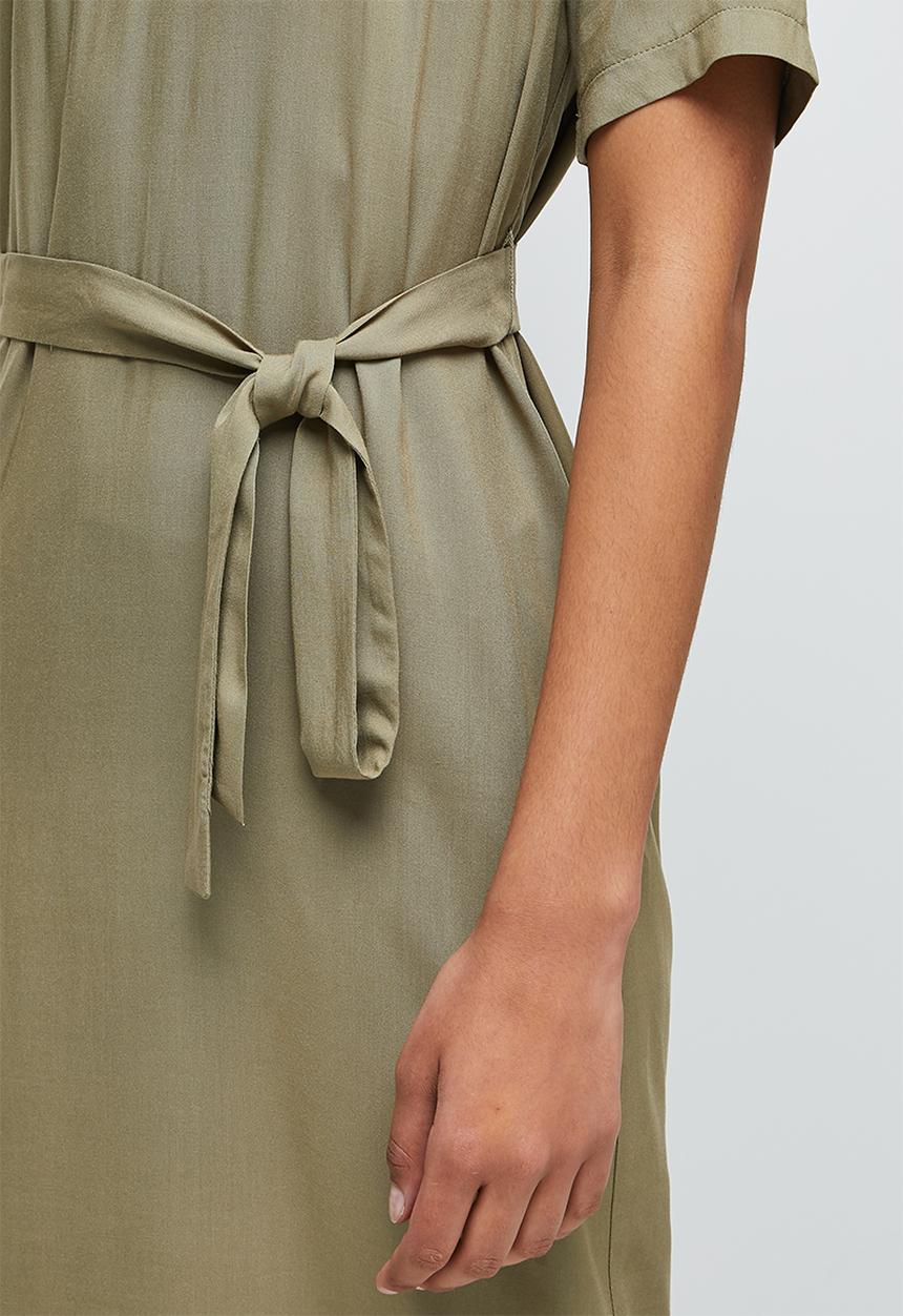edit - Woven belted midi tunic - khaki