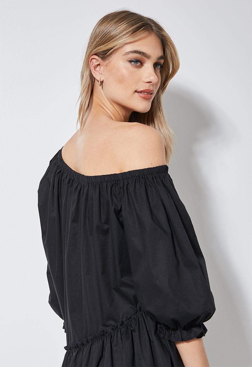VELVET - Off shoulder tiered mini - black 