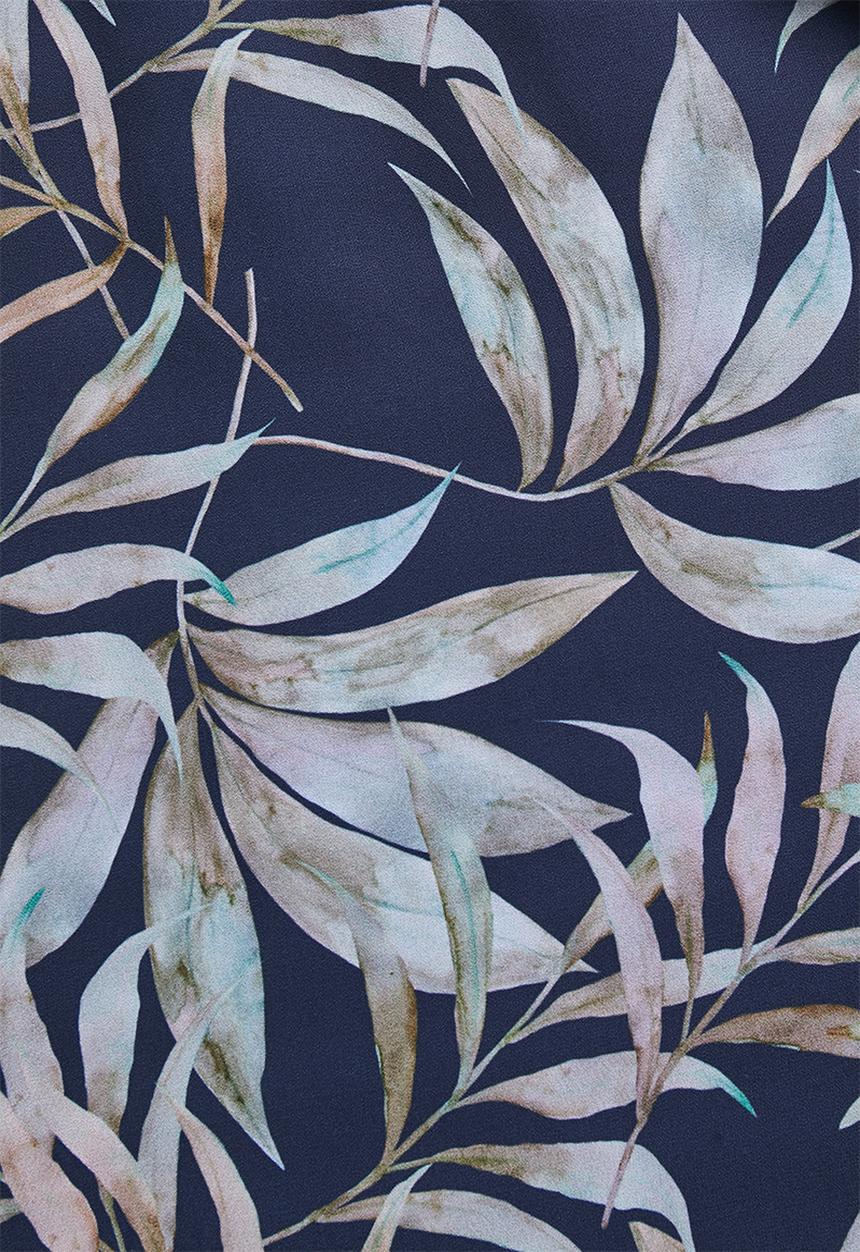 edit - Gauged v-back chiffon maxi - navy palm print