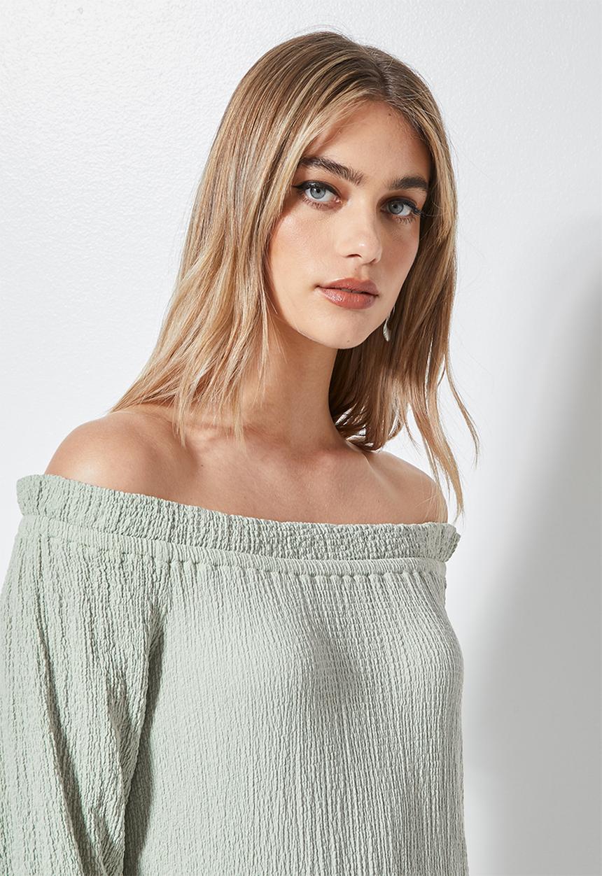 VELVET - Textured bardot midaxi dress - sage
