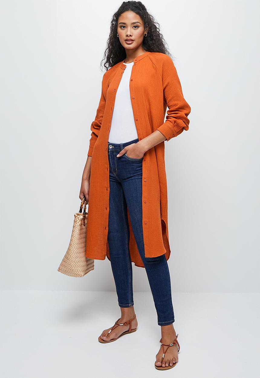 edit - Double cloth shirt dress - rust