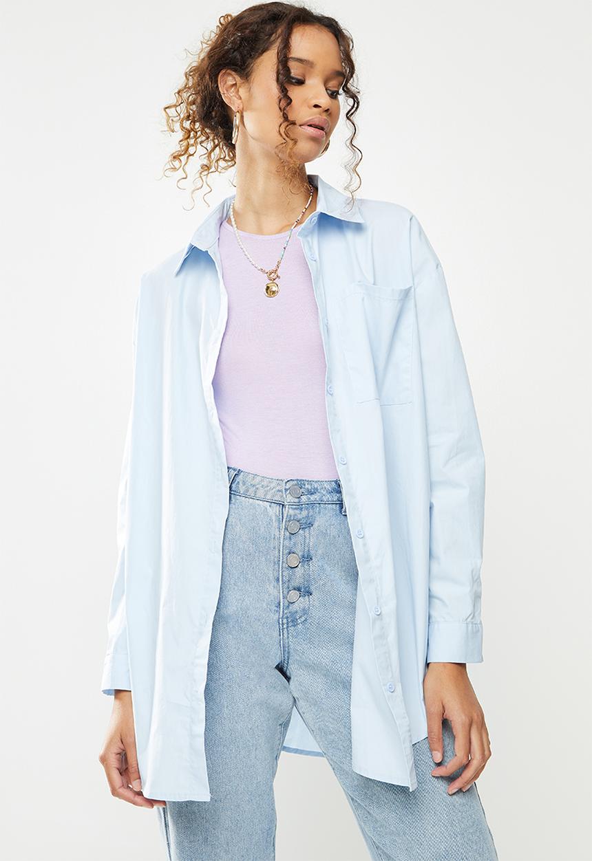 Missguided - Extreme oversized poplin pastel shirt - blue