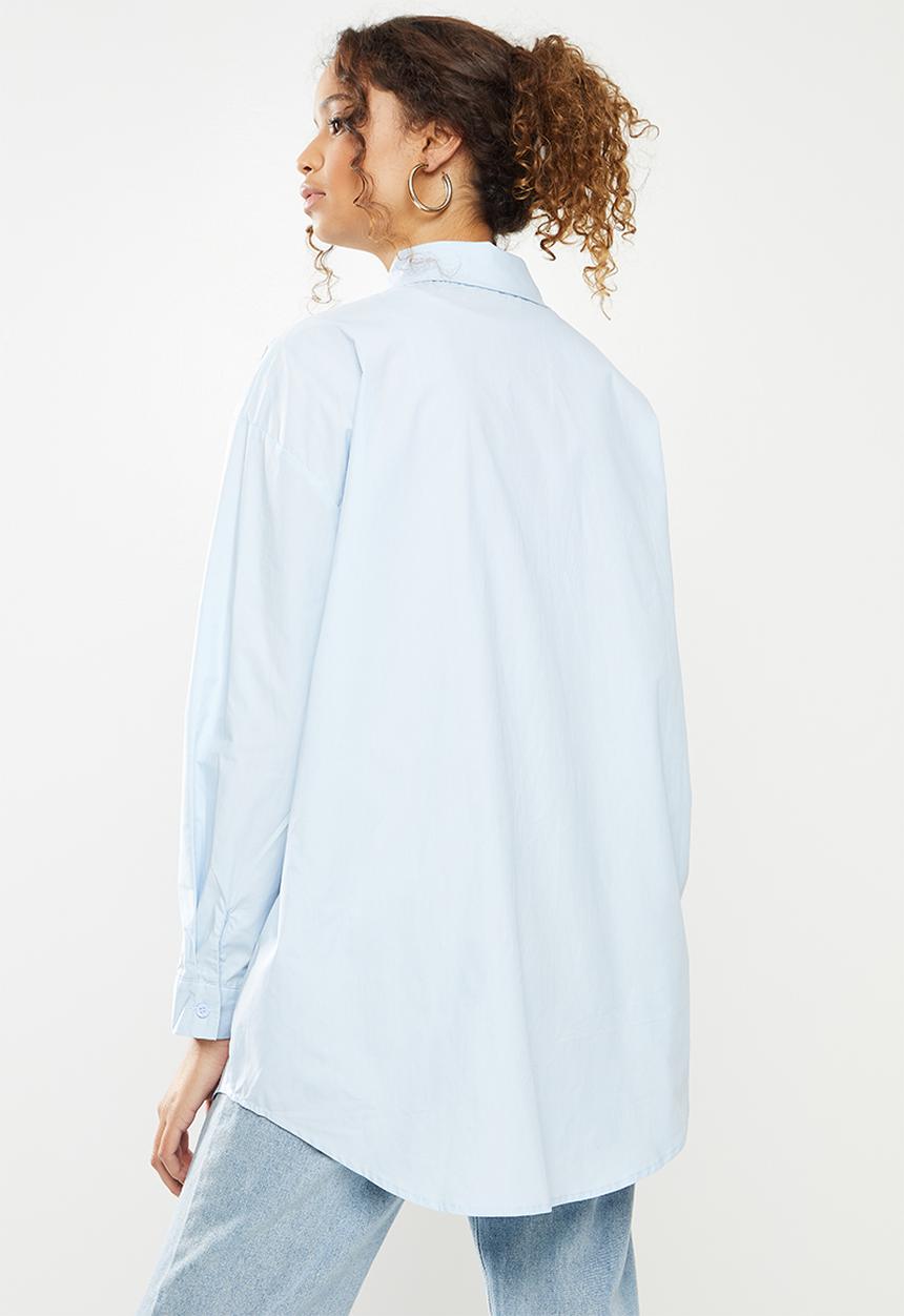 Missguided - Extreme oversized poplin pastel shirt - blue