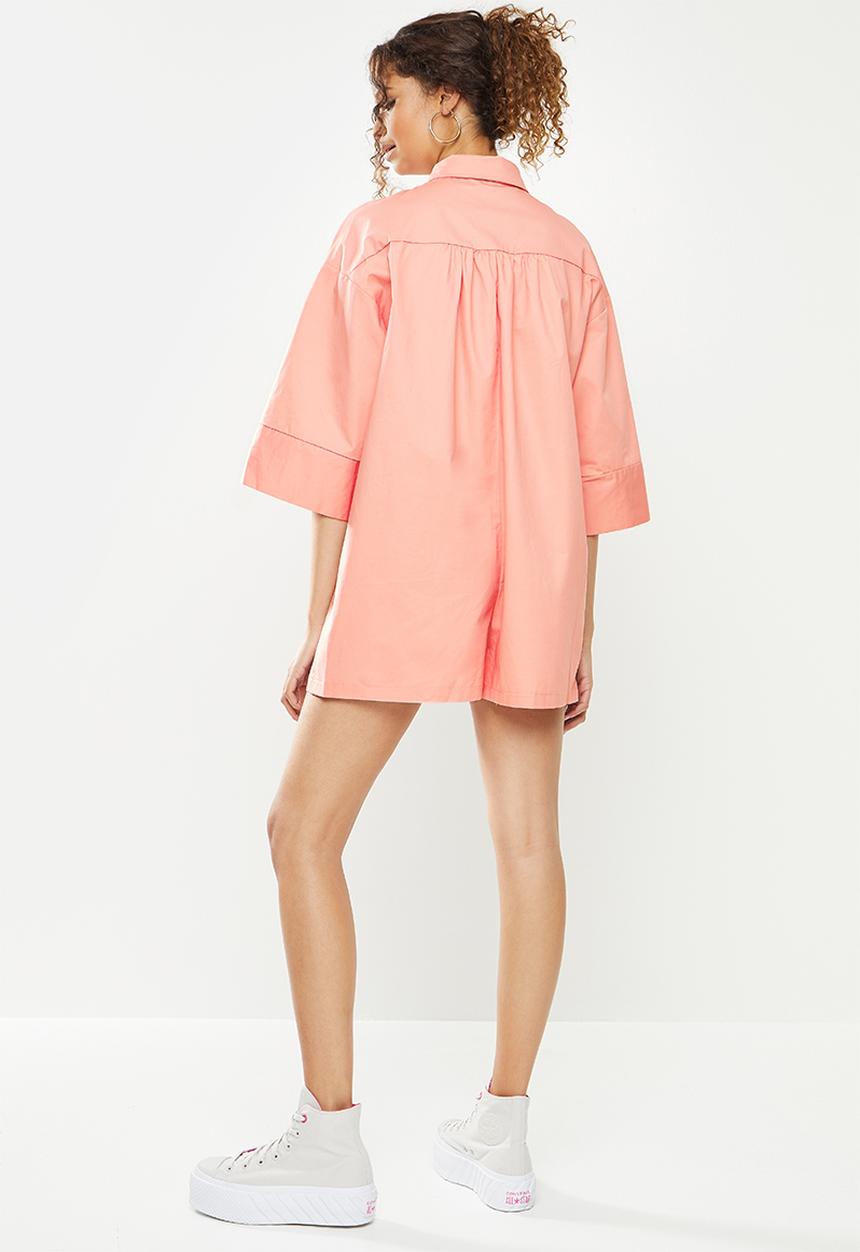 Missguided - It oversized shirt playsuit - pink