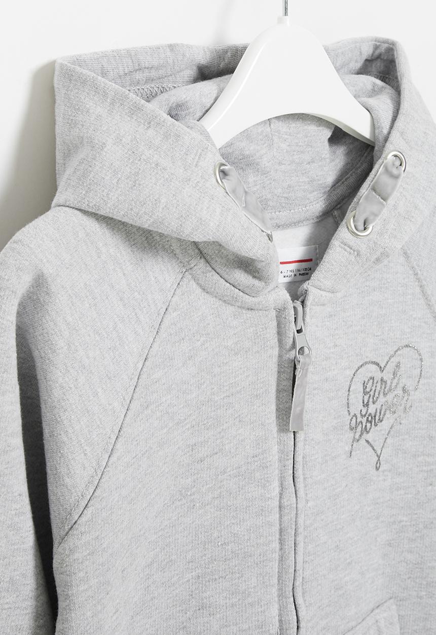 MINOTI - Girls basic  fleece zip thru hooded top - light grey