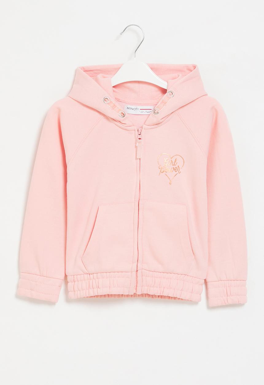 MINOTI - Girls basic fleece zip thru hooded top - pink