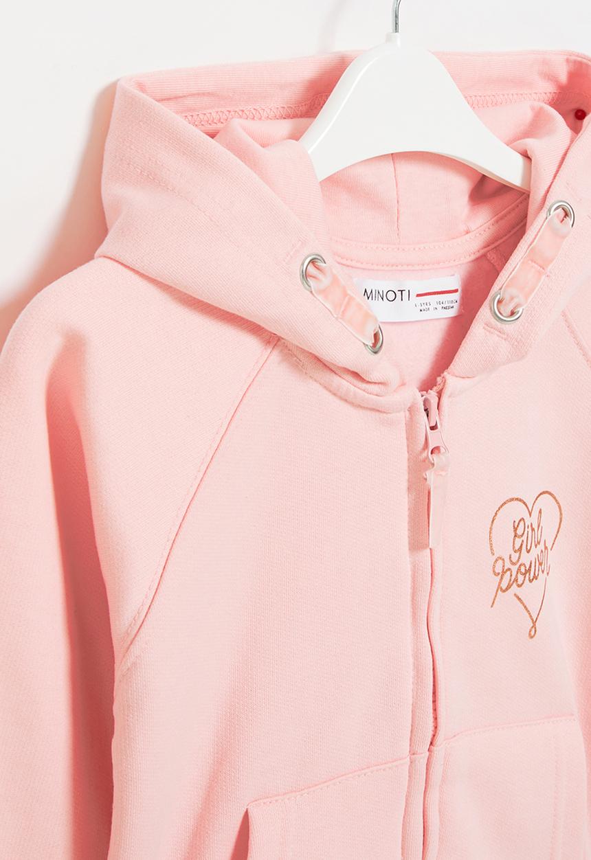 MINOTI - Girls basic fleece zip thru hooded top - pink