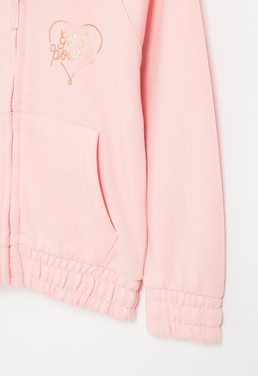 MINOTI - Girls basic fleece zip thru hooded top - pink