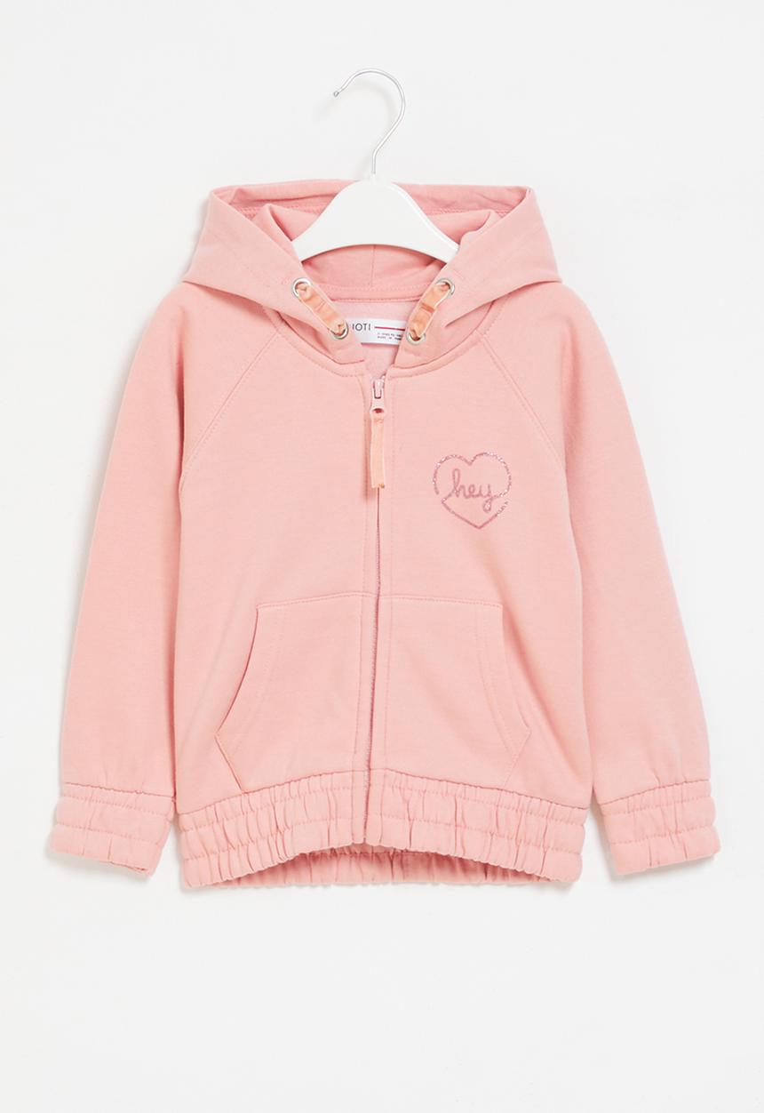 MINOTI - Girls basic fleece zip thru hooded top - blush pink