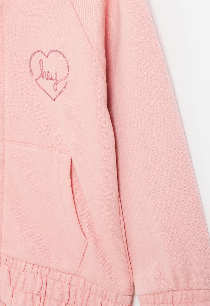 MINOTI - Girls basic fleece zip thru hooded top - blush pink