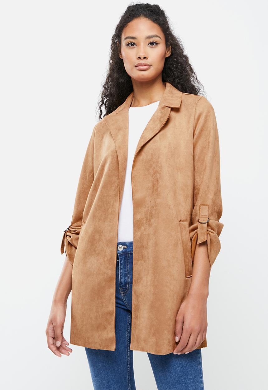 ONLY - Joline faux suede coat - brown