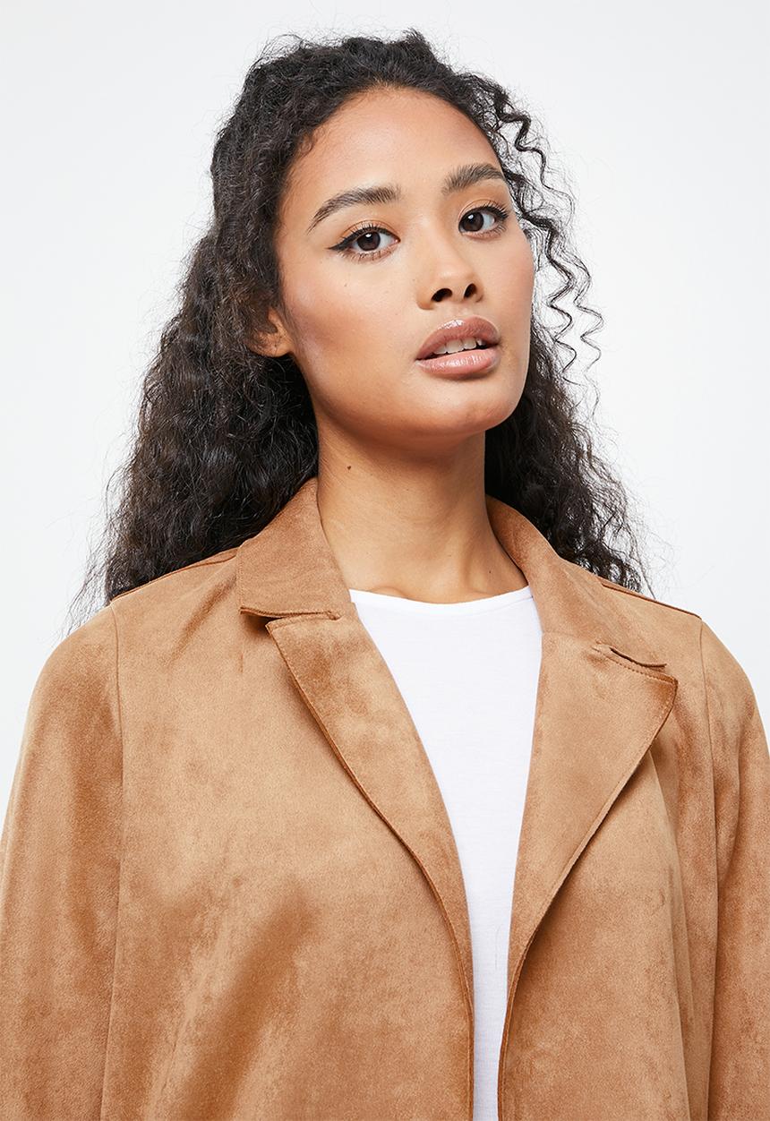 ONLY - Joline faux suede coat - brown