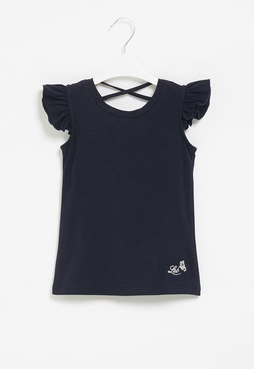 LAB - Girls frill sleeve tee - navy