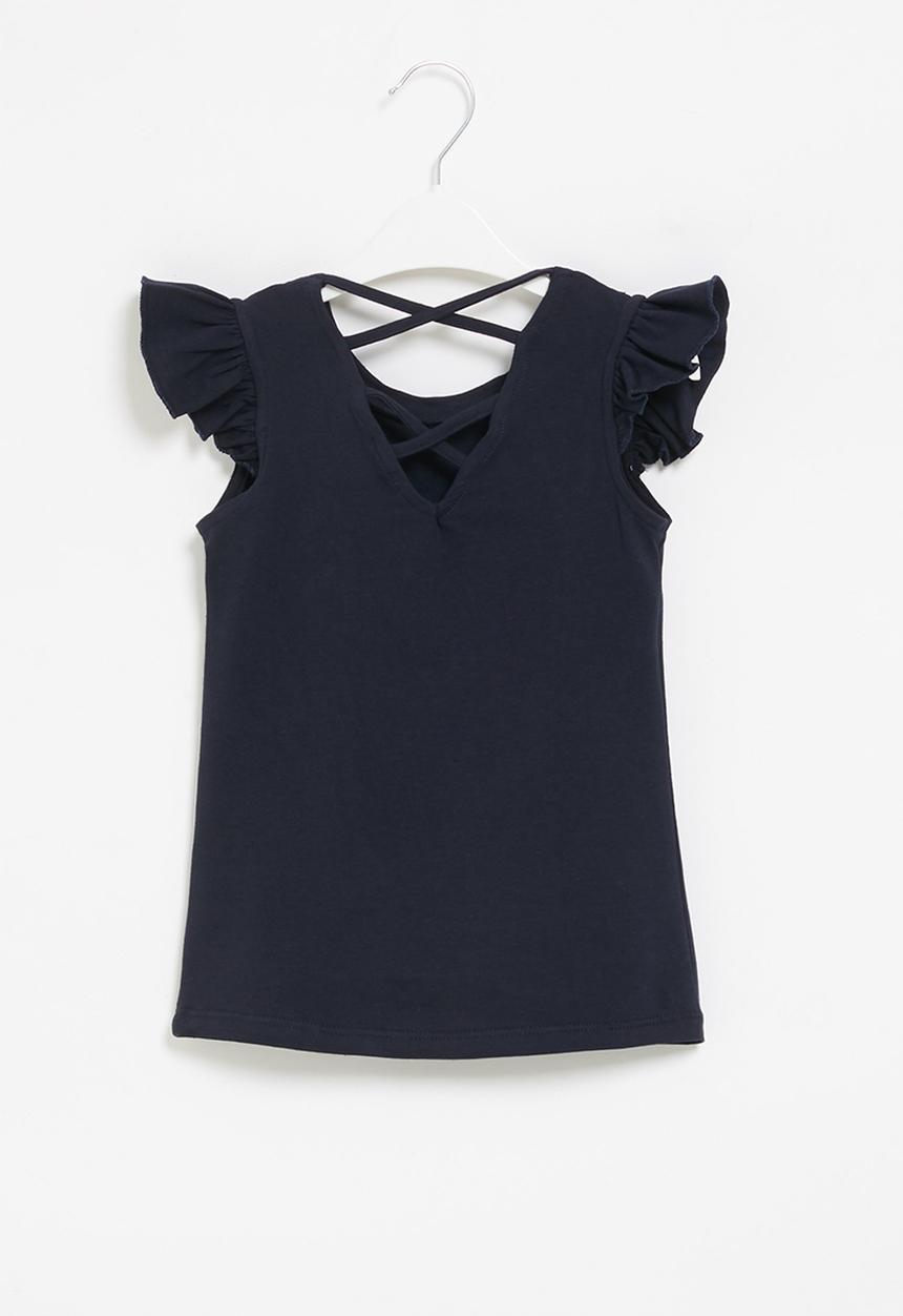 LAB - Girls frill sleeve tee - navy
