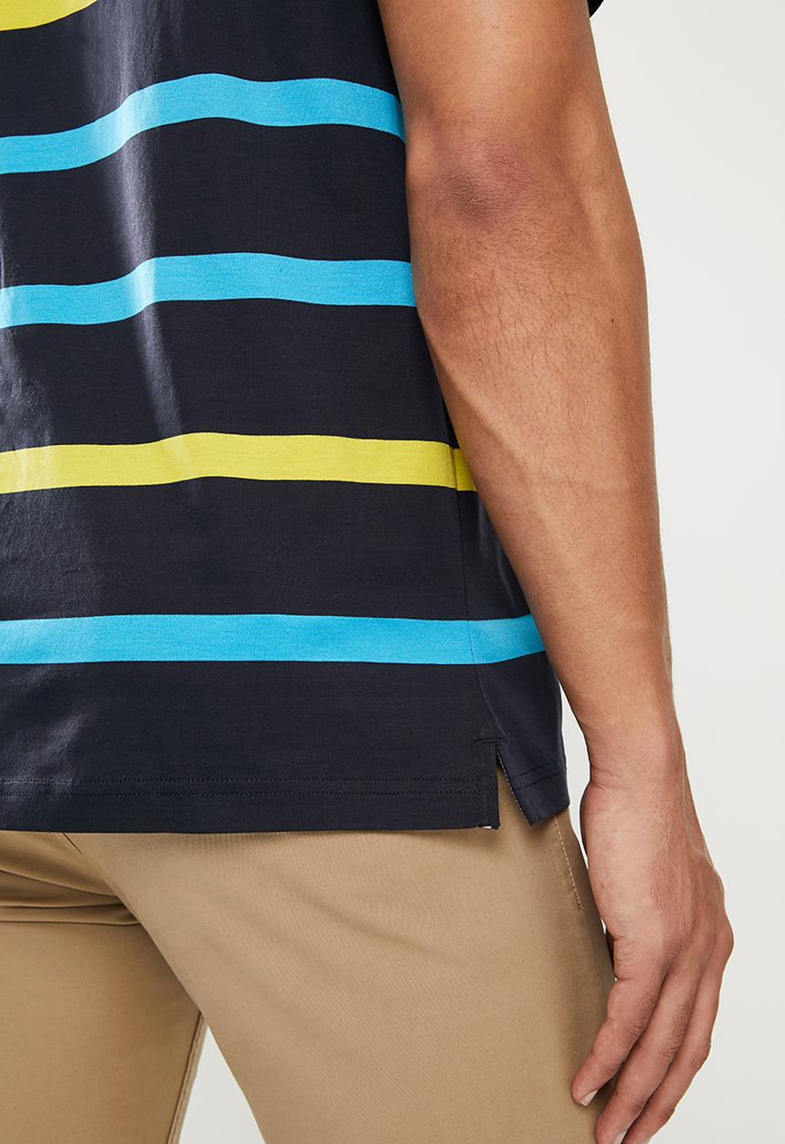 Pierre Cardin - Two colour stripe Mercerised Golfer - navy
