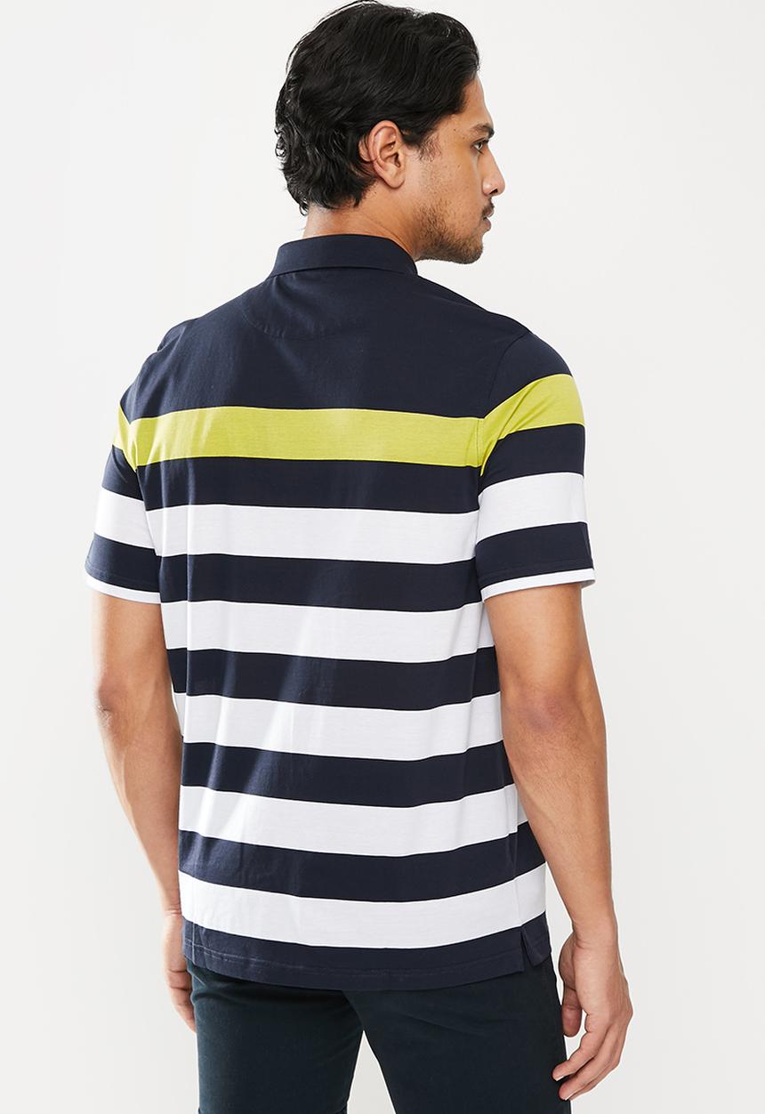 Pierre Cardin - Engineered  thick stripe Mercerised Golfer  - navy