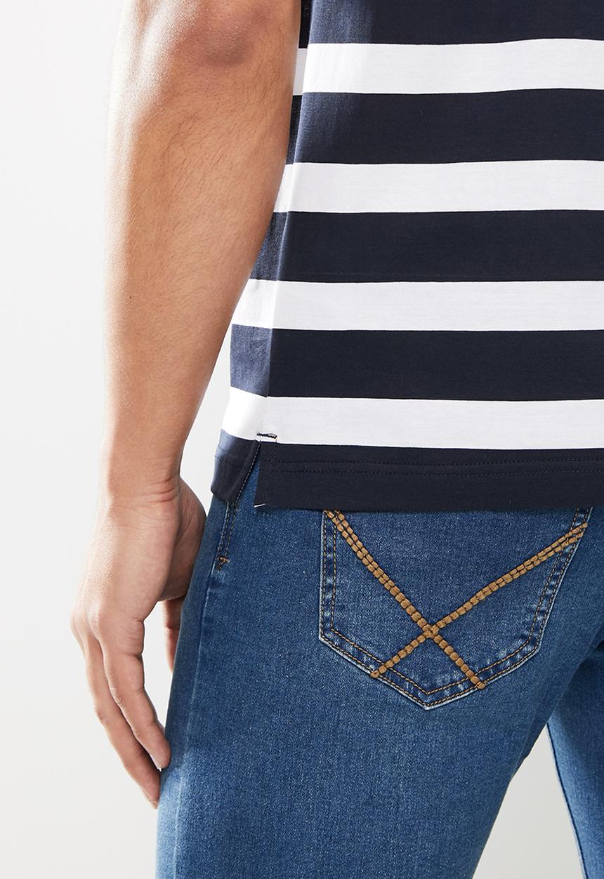 Pierre Cardin - Paris stripe Mercerised Golfer - navy