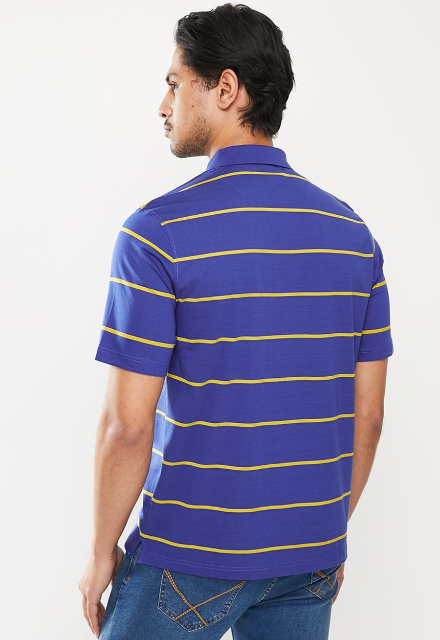 Pierre Cardin - Classic stripe Mercerised Golfer  - blue 