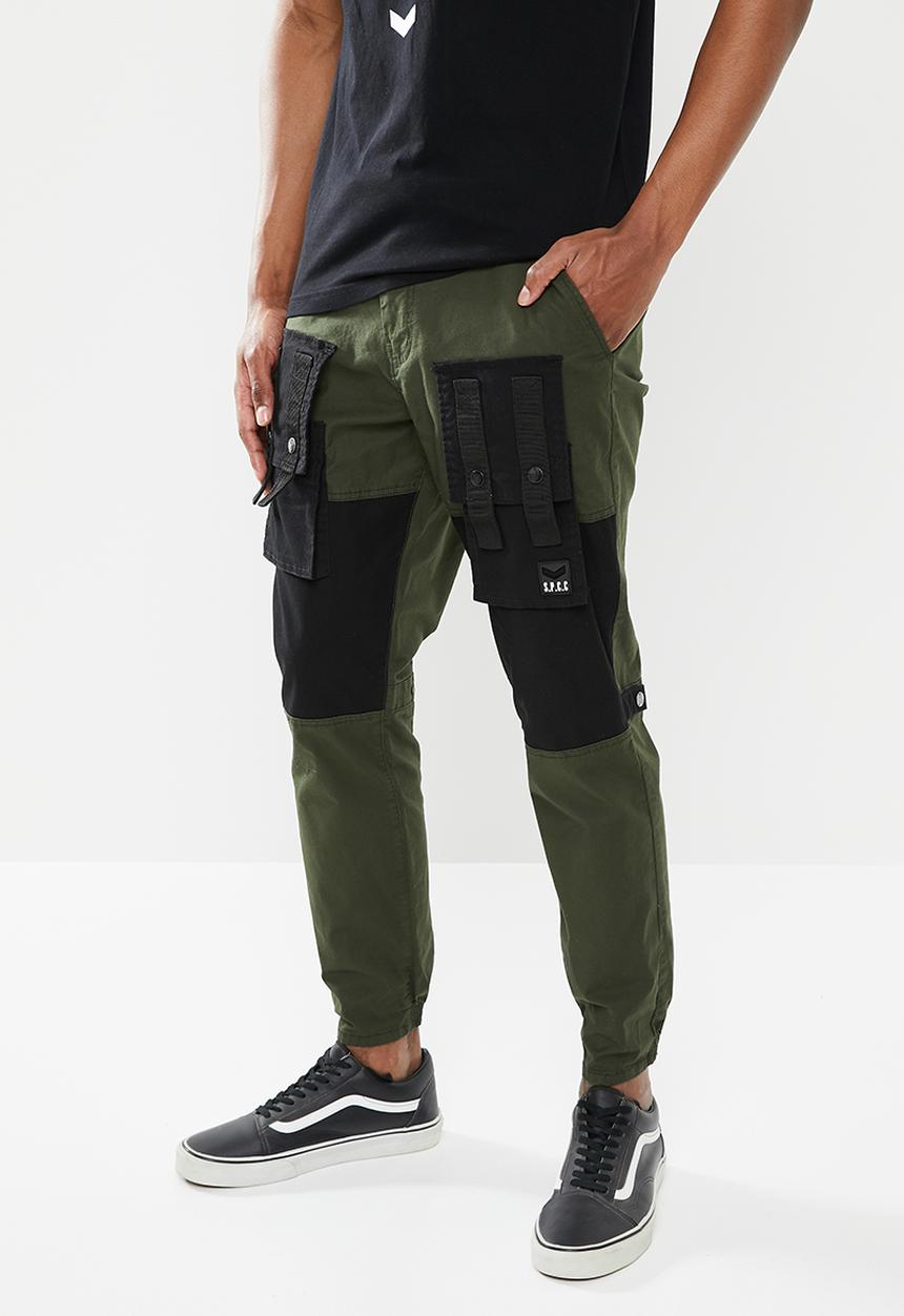 S.P.C.C - Kato regular fit elasticated, cargo woven joggers - green