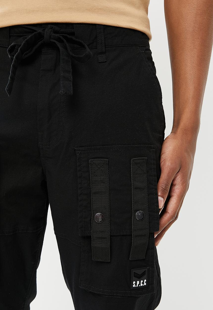 S.P.C.C - Kato regular fit elasticated, cargo woven joggers - black