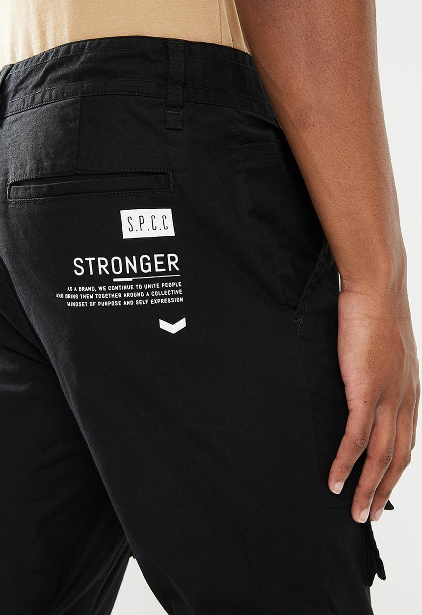 S.P.C.C - Kato regular fit elasticated, cargo woven joggers - black