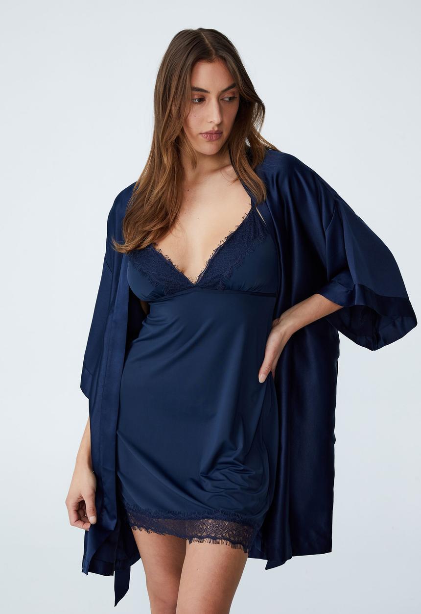 Cotton On - Satin robe - midnight sky