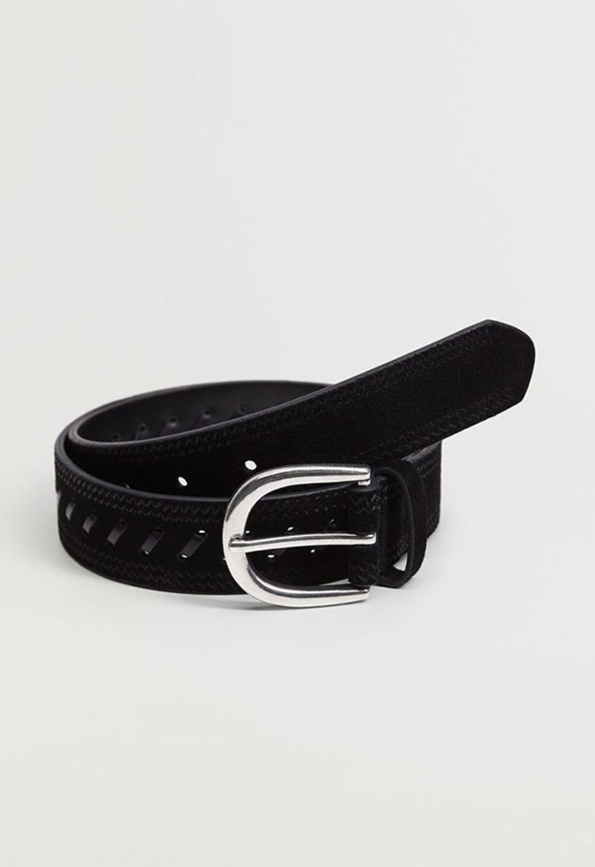 MANGO - Detail leather belt - black