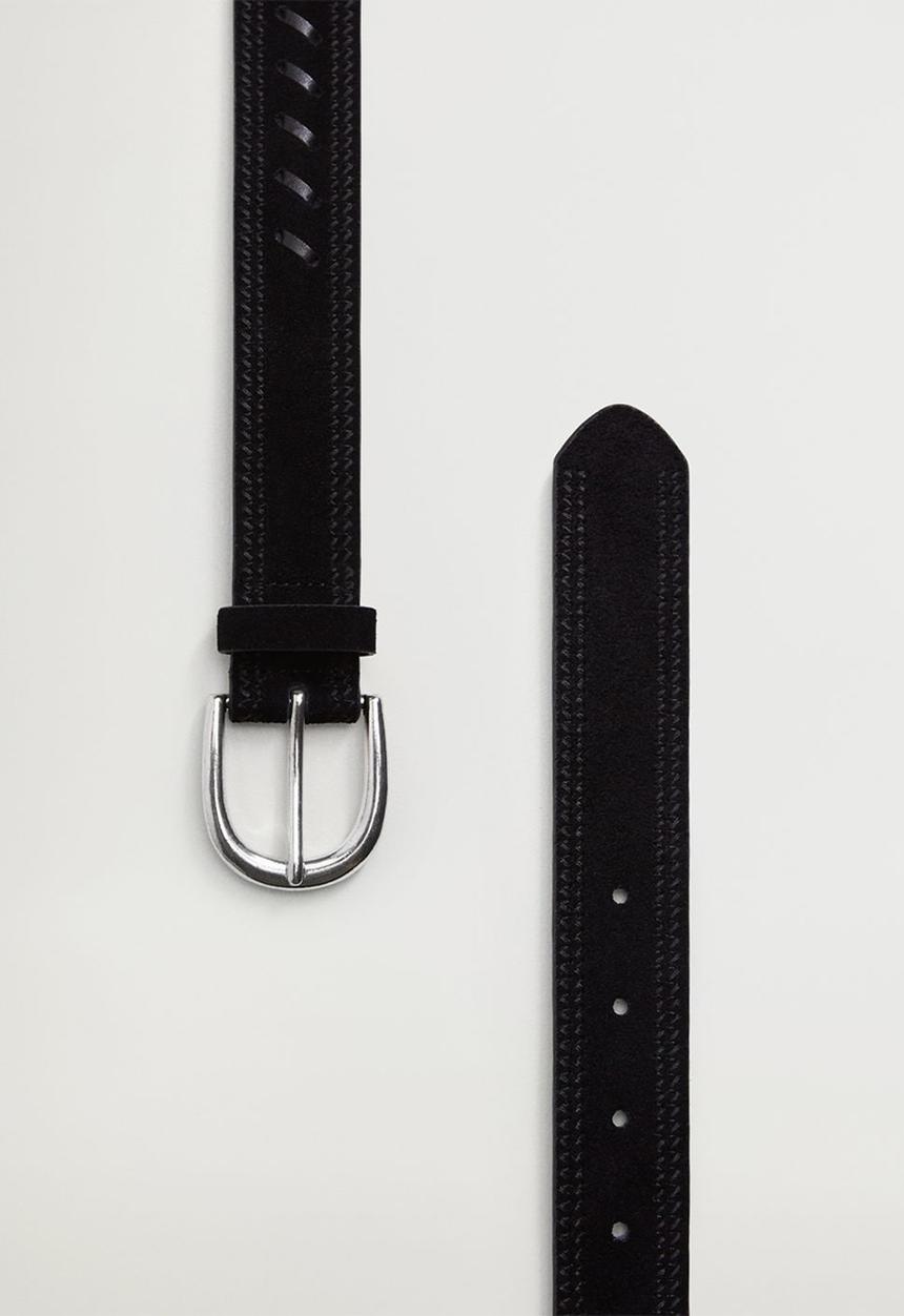 MANGO - Detail leather belt - black
