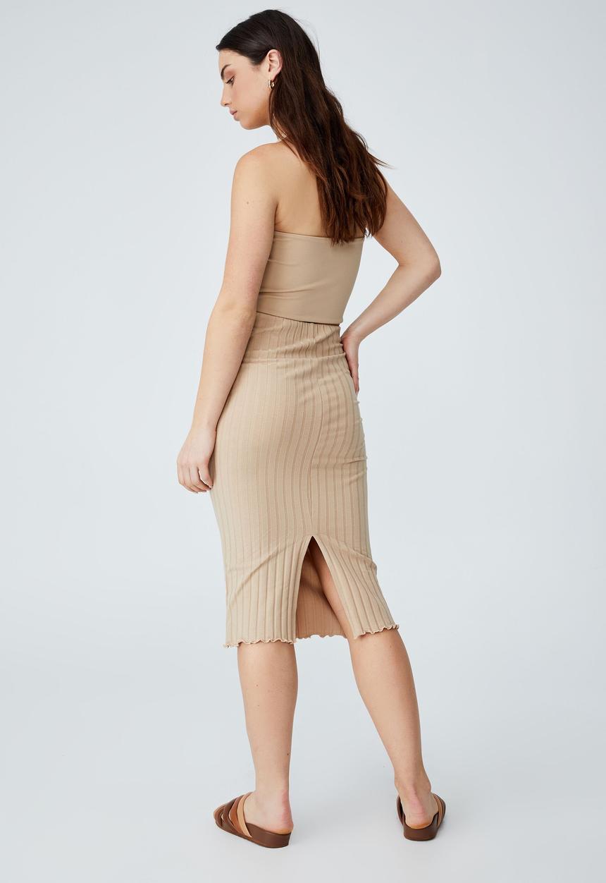 Cotton On - Kym midi skirt - linen taupe