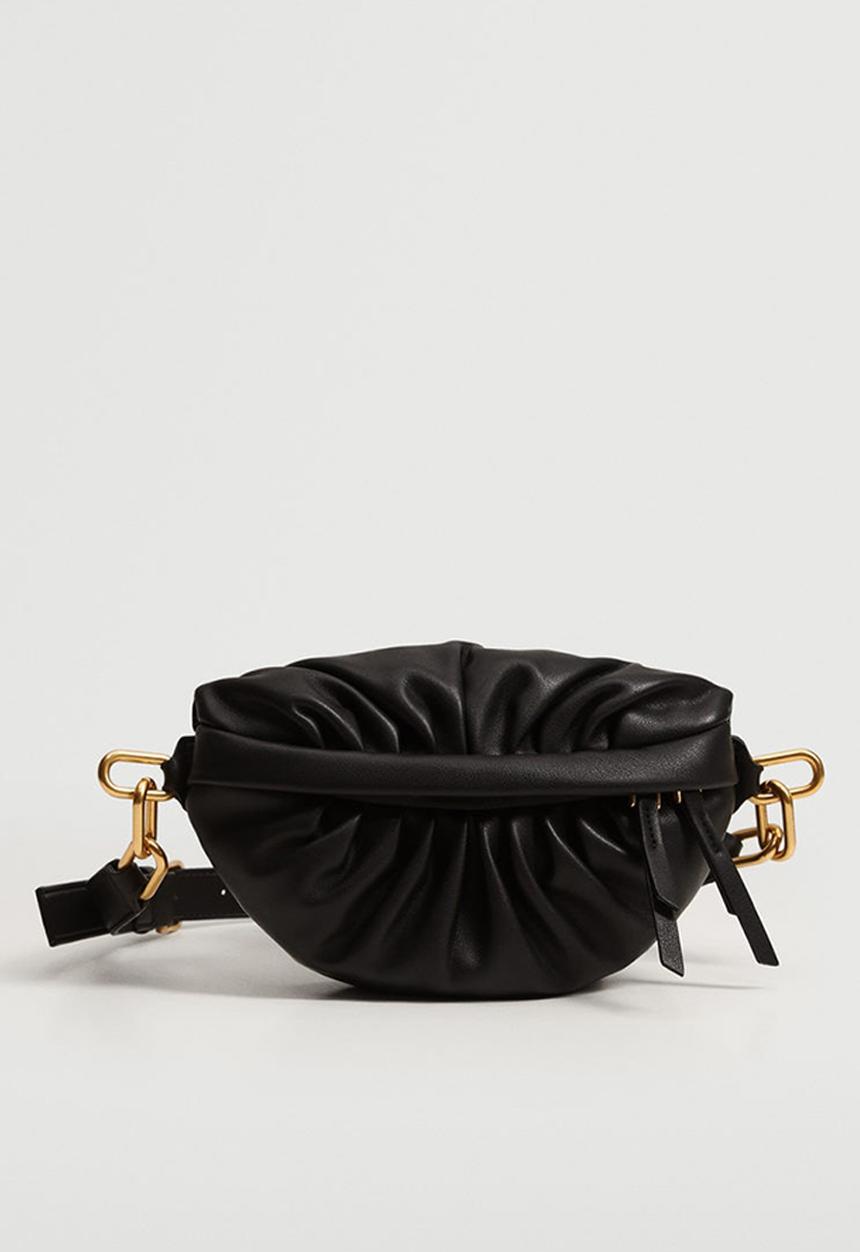 MANGO - Ruched detail waist bag - black