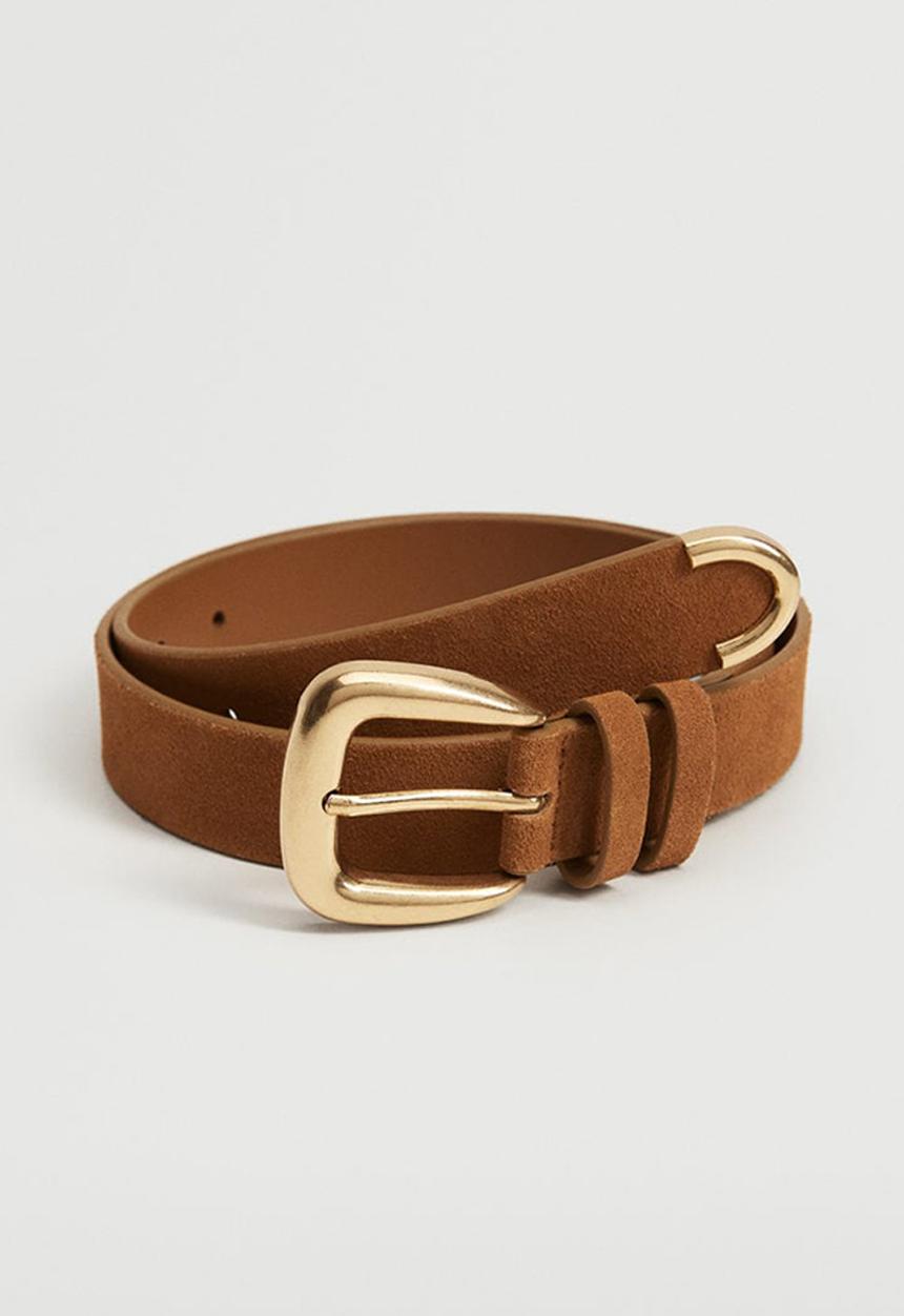 MANGO - Suede leather belt - brown