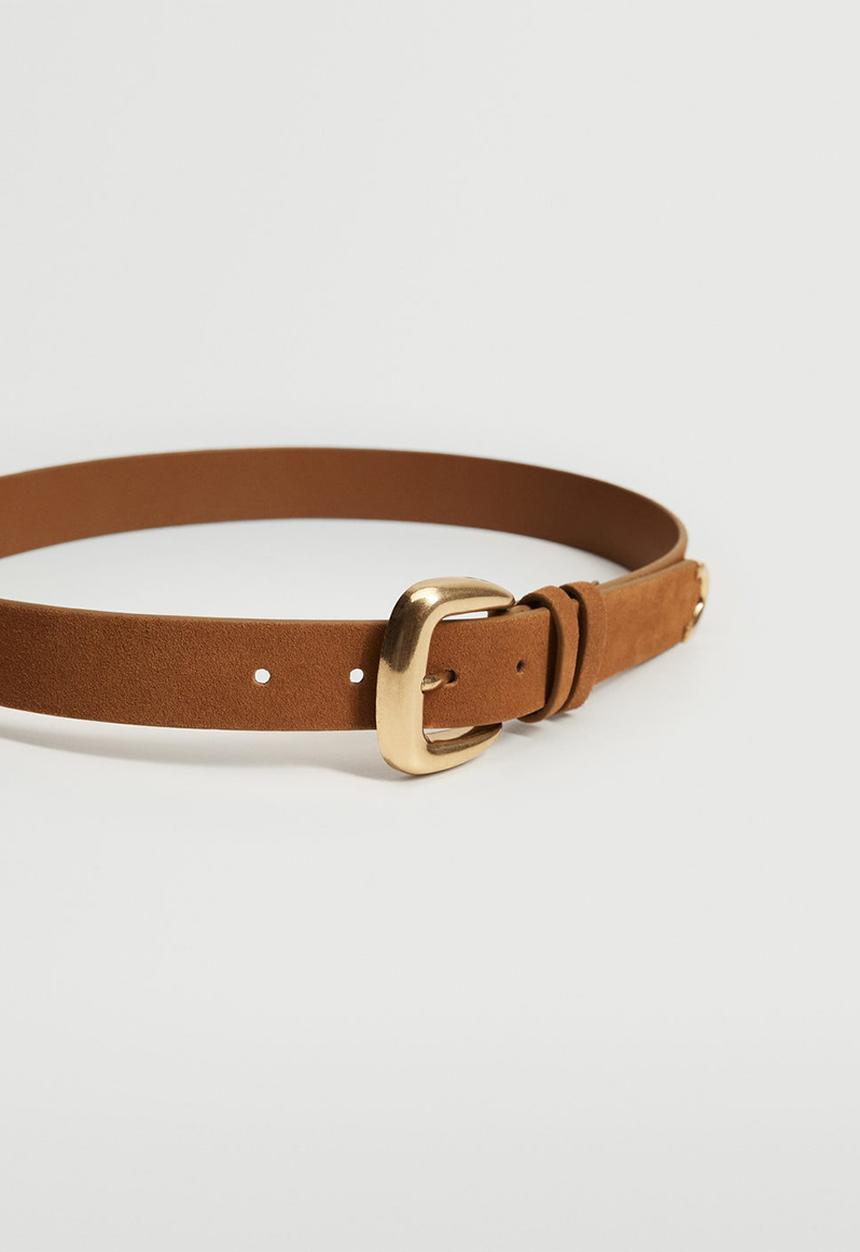 MANGO - Suede leather belt - brown
