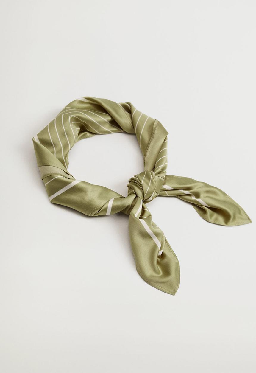 MANGO - Striped printed scarf - olive green