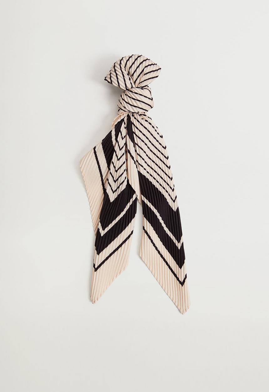 MANGO - Striped printed scarf - black
