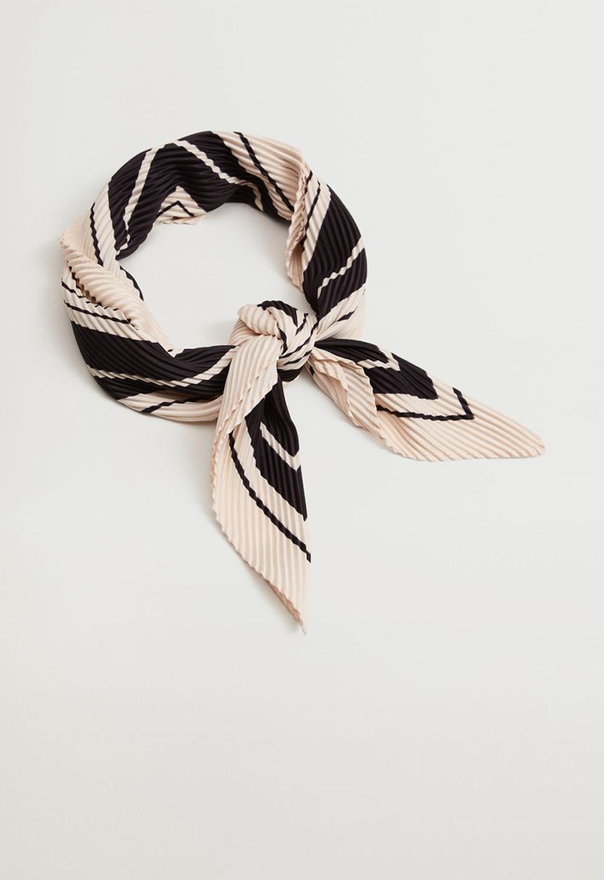 MANGO - Striped printed scarf - black