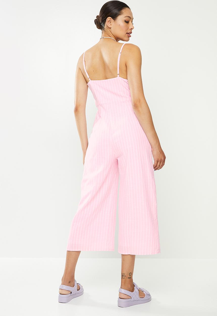 Missguided - Stripe cami cullotte button jumpsuit - pink