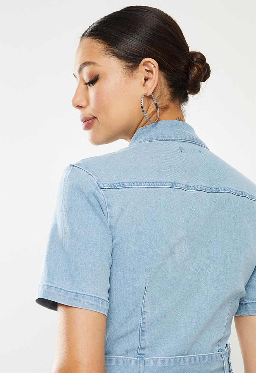 Missguided - Stretch zip through playsuit - light blue
