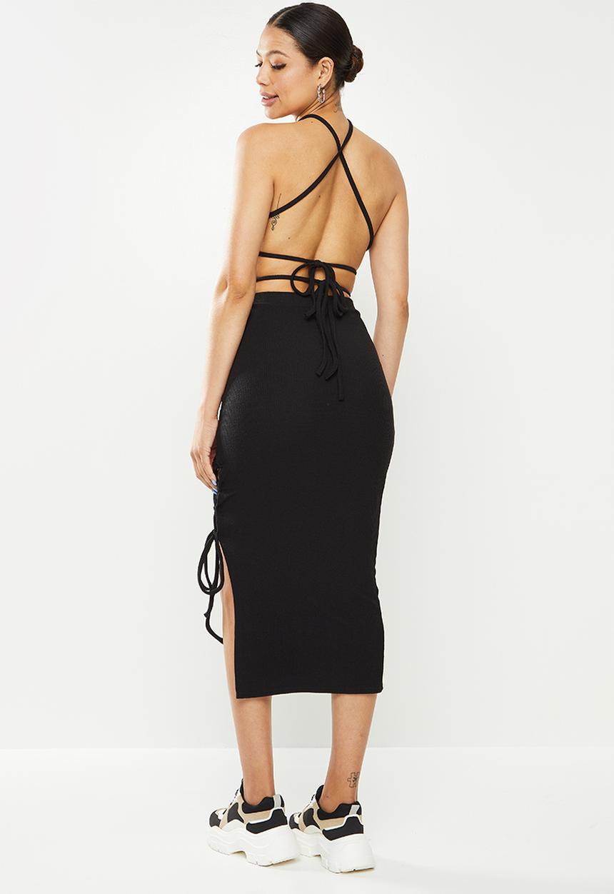 Missguided - Rib lace up skirt set - black
