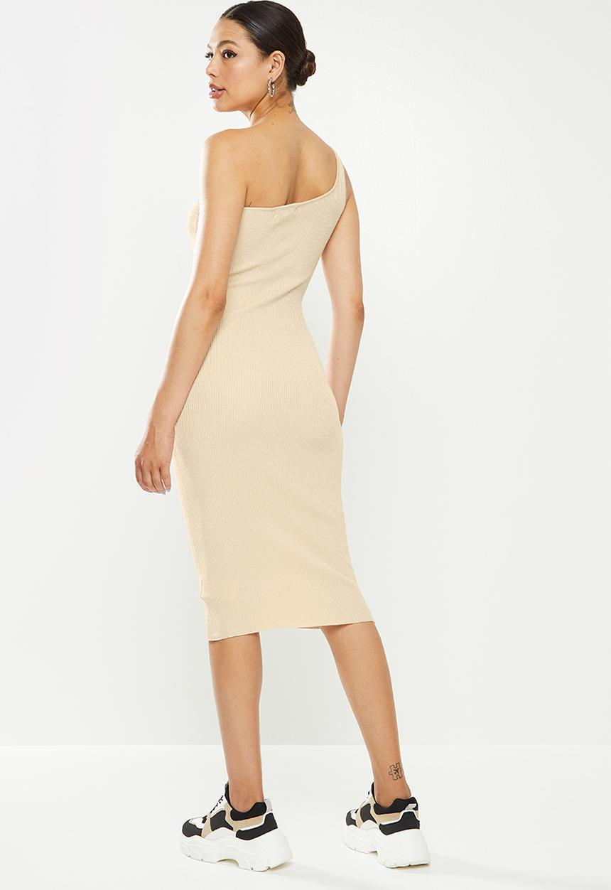 Missguided - One shoulder knitted dress - stone