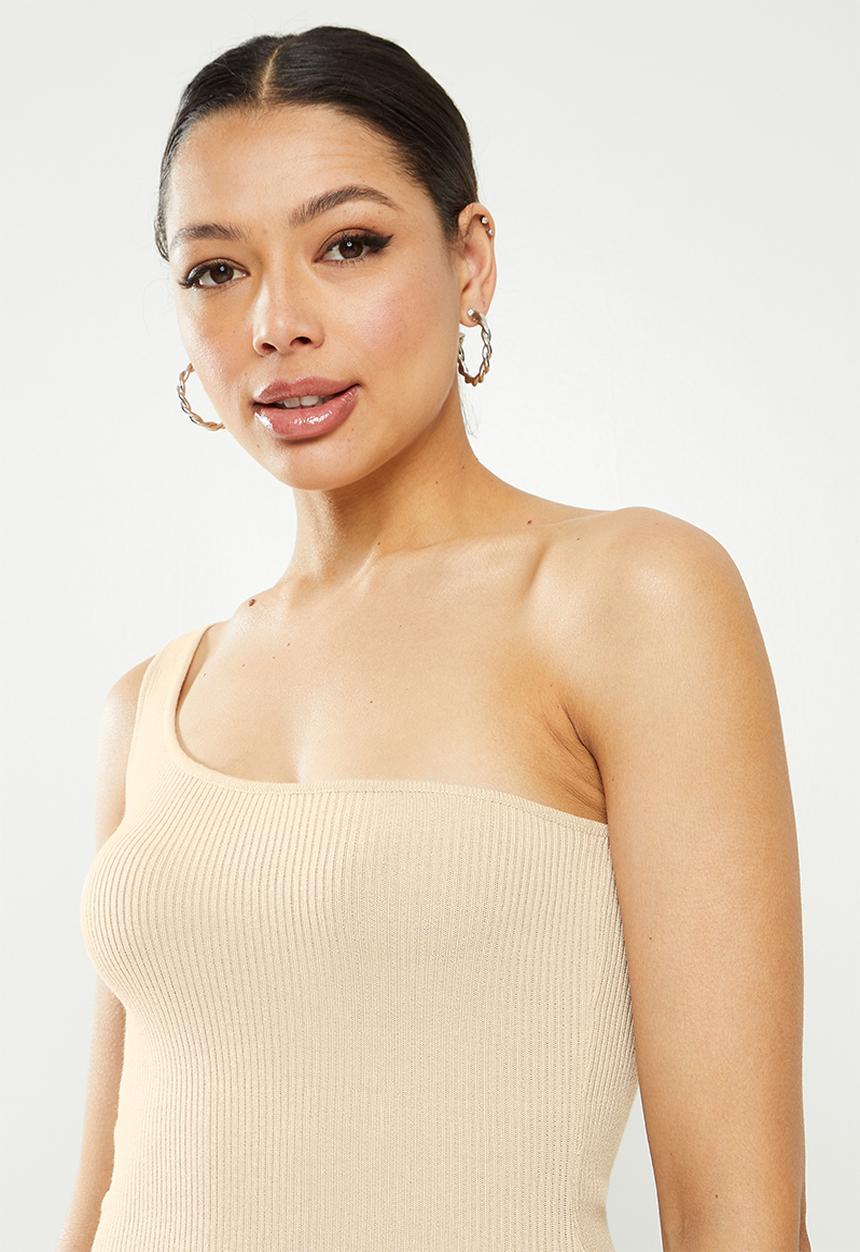 Missguided - One shoulder knitted dress - stone