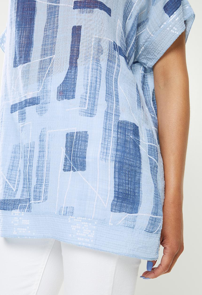 Stella Morgan - Abstract print oversized linen top - blue