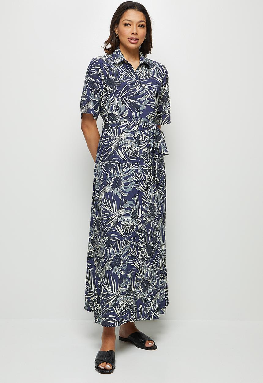edit - Slit detail maxi shirt dress - navy 