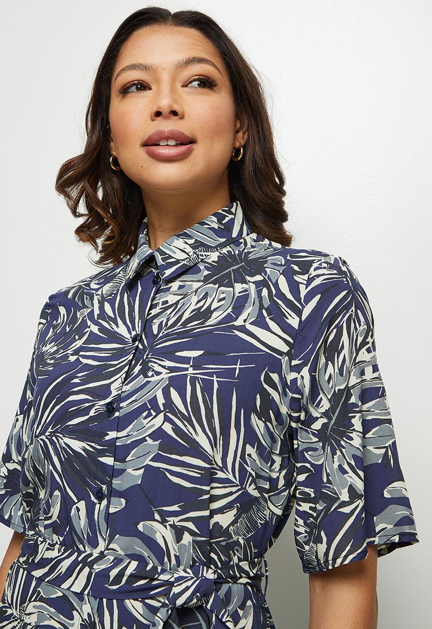 edit - Slit detail maxi shirt dress - navy 