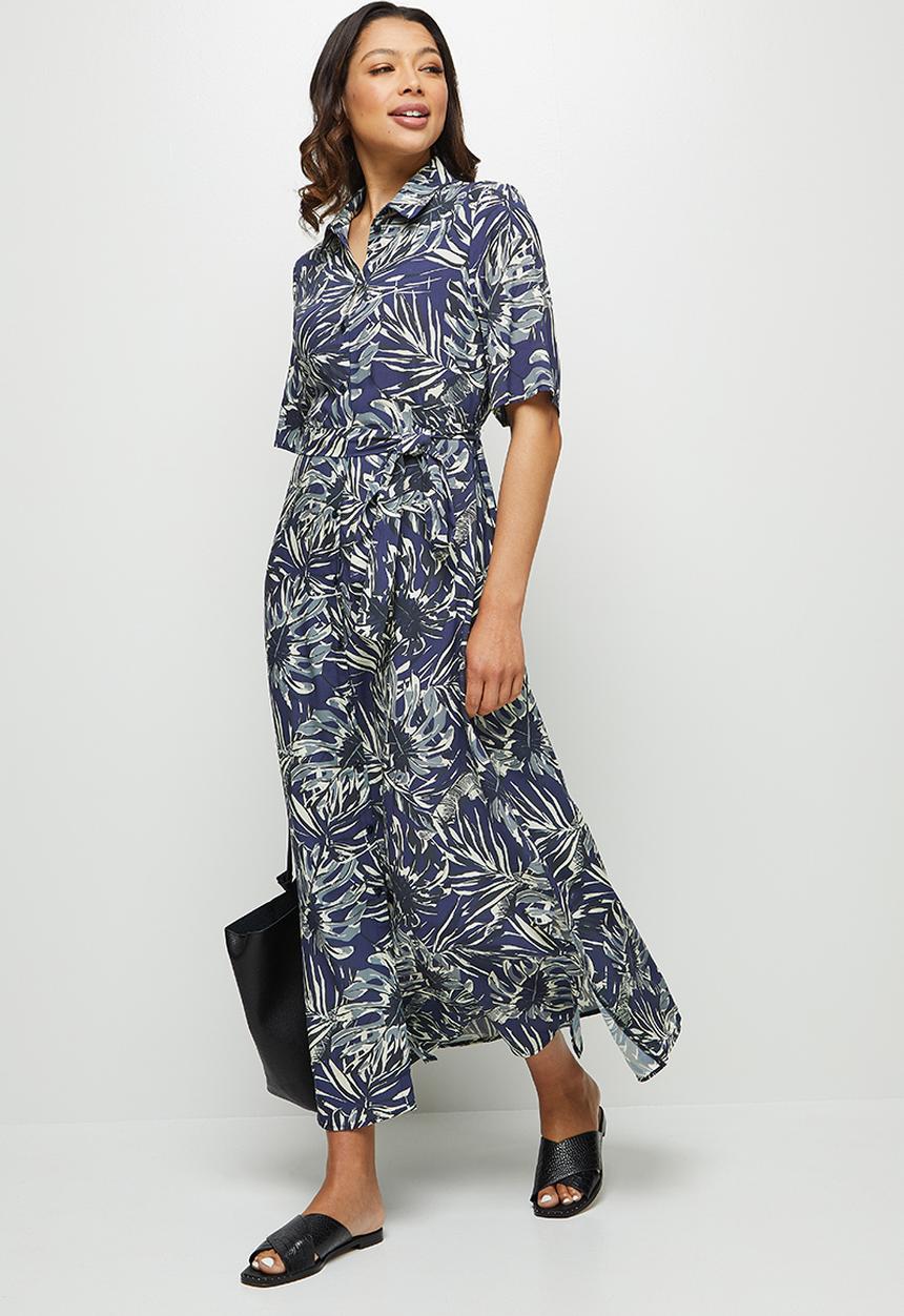edit - Slit detail maxi shirt dress - navy 