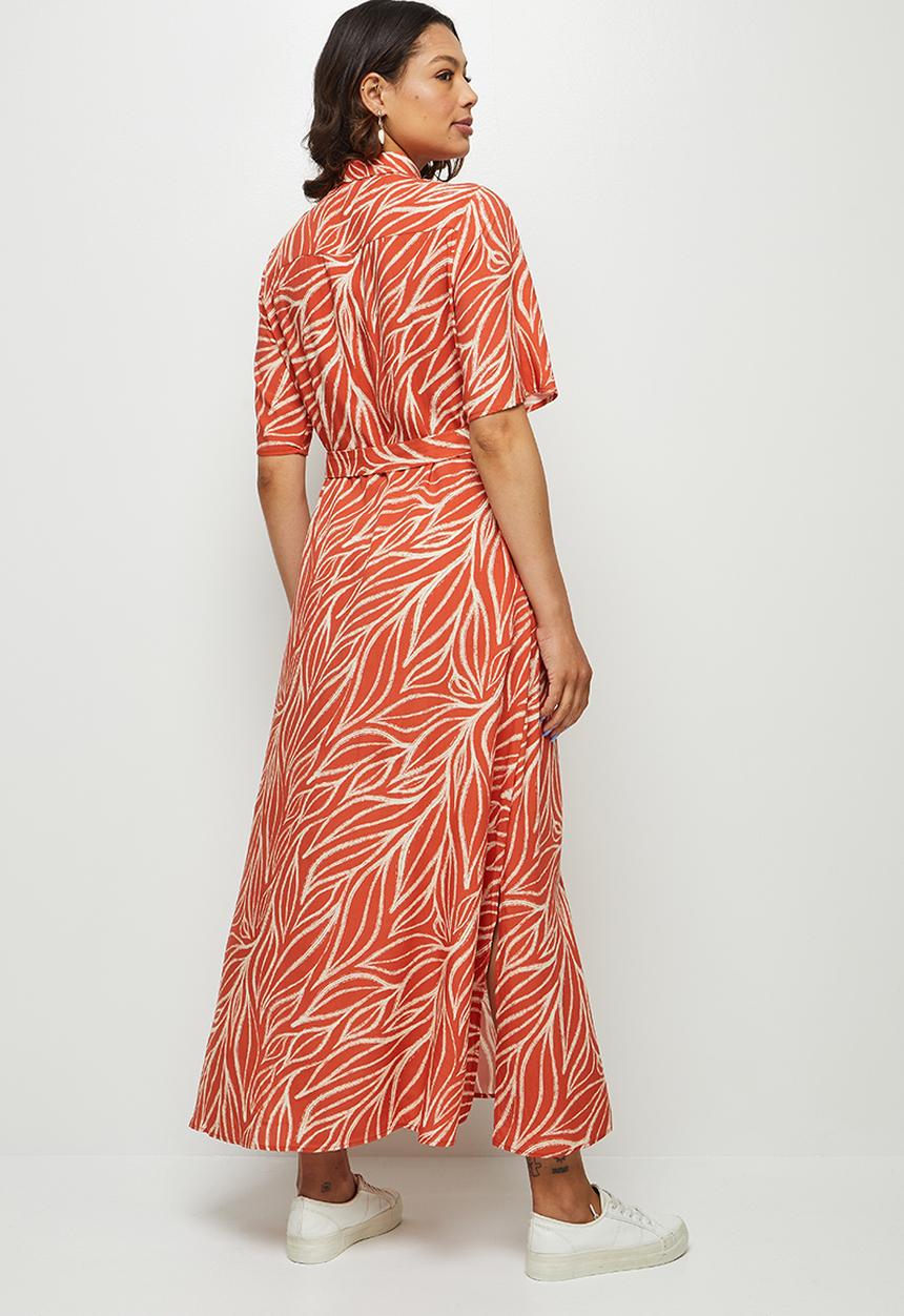 edit - Slit detail maxi shirt dress  - rust & white