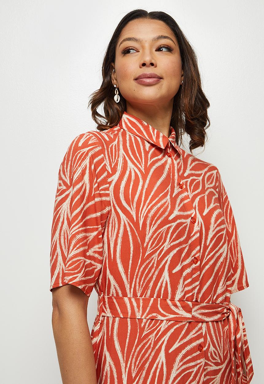 edit - Slit detail maxi shirt dress  - rust & white