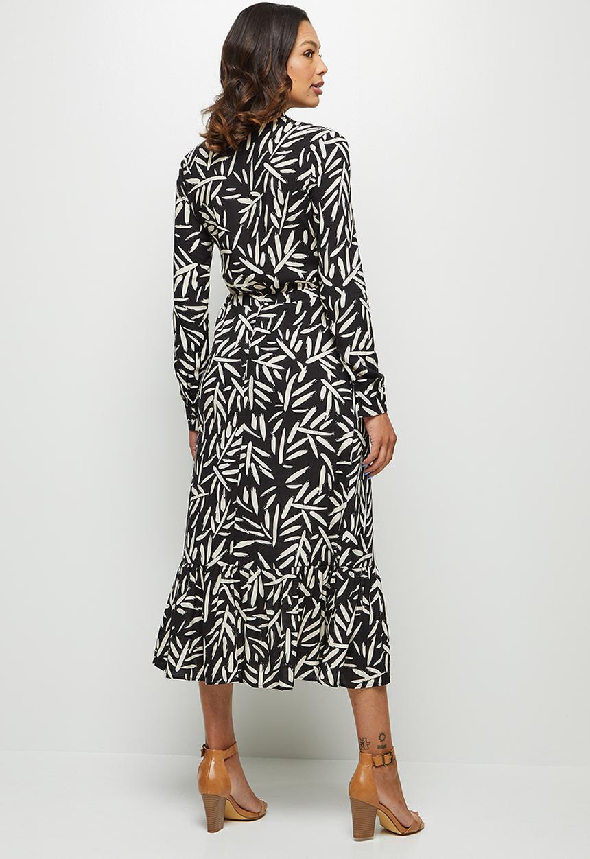 edit - Long sleeve tiered mandarin dress - black & white
