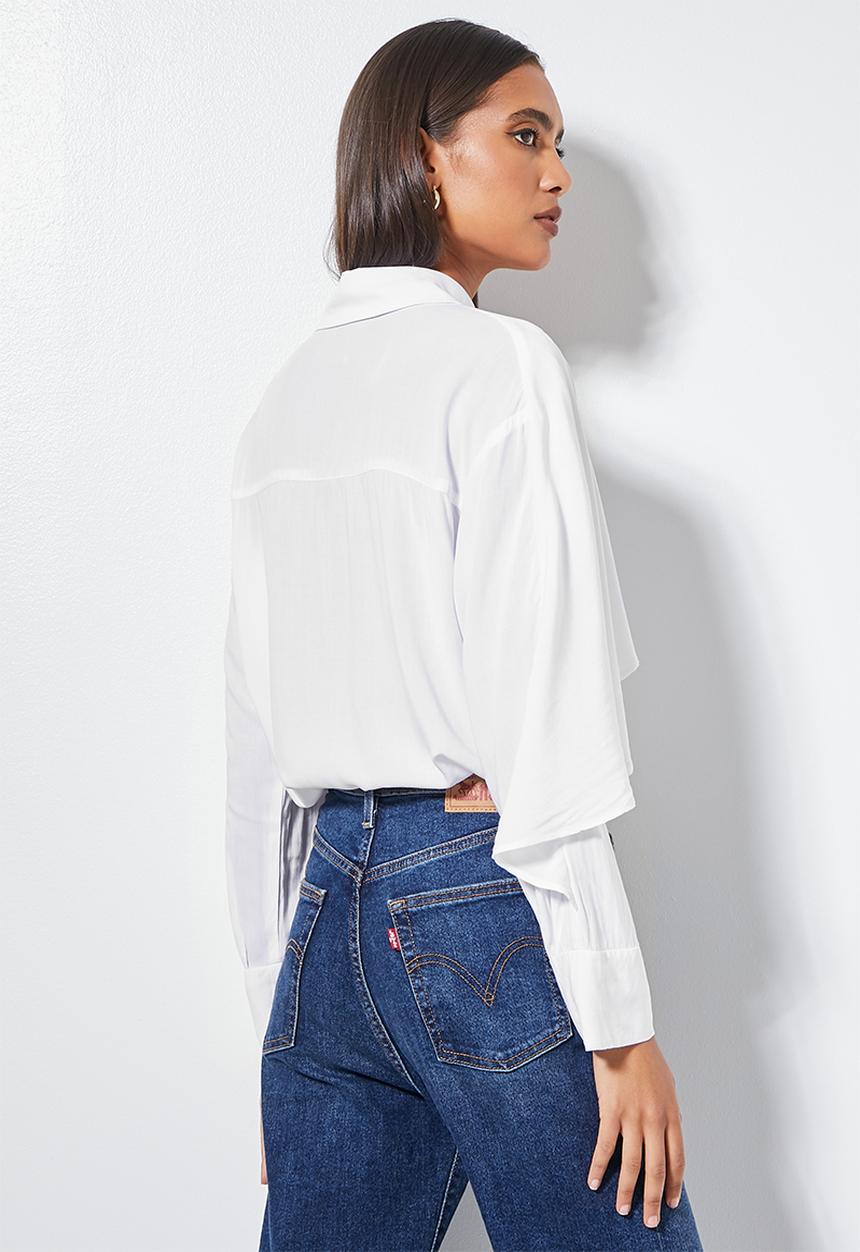 VELVET - Statement ruffle sleeve shirt - white