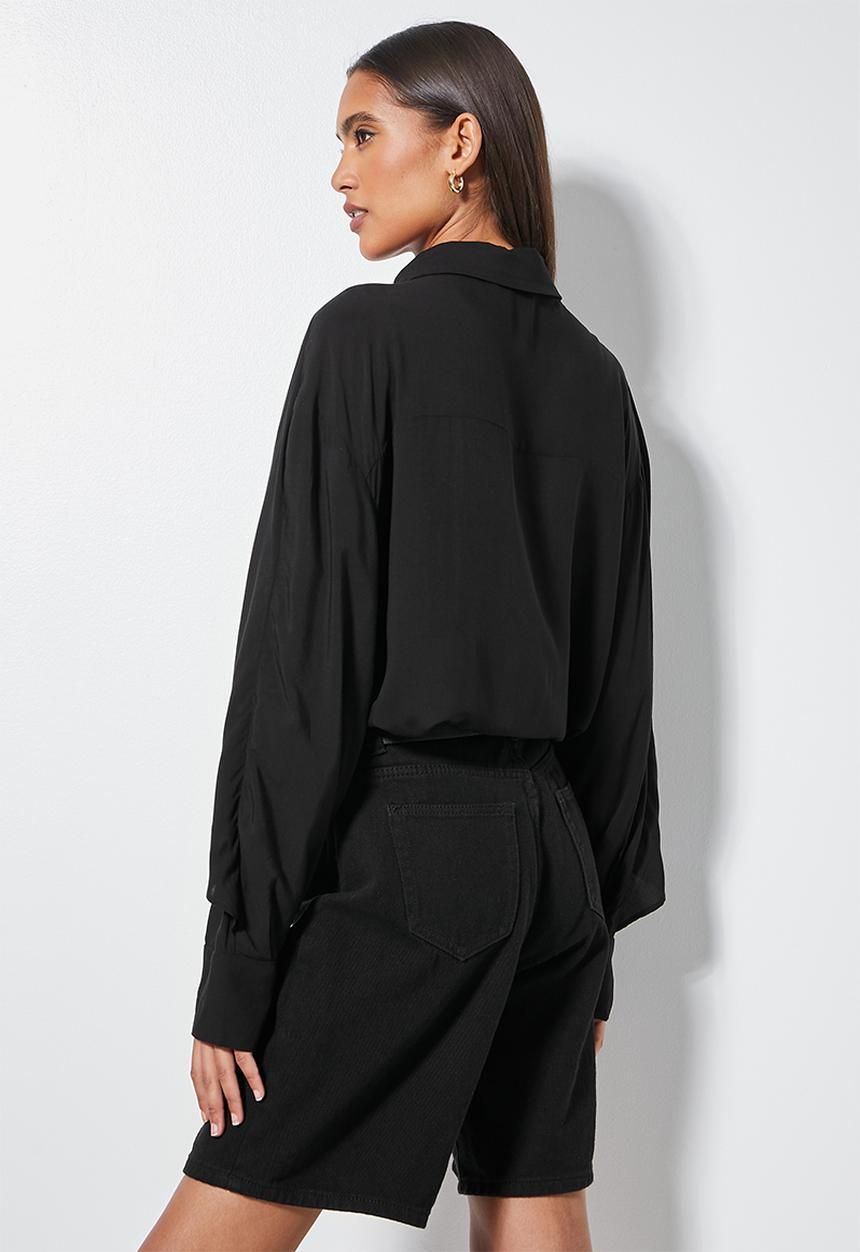 VELVET - Statement ruffle sleeve shirt - black